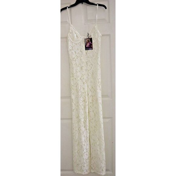 Naked Wardrobe 1192 Women's Sz Medium Ivory Sheer Lace Sleeveless Jumpsuit - Picture 1 of 9